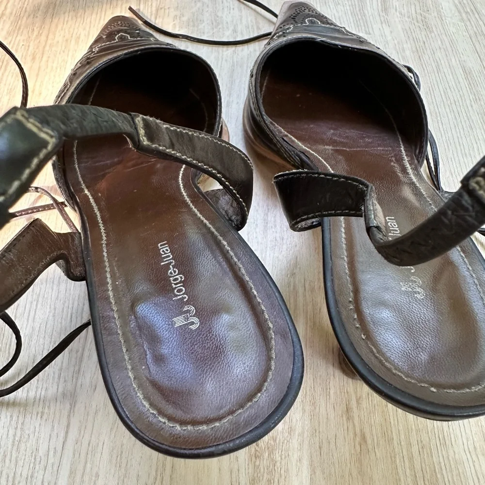 Chocolate Brown Western Sexy Boho Ankle Wrap Sandals by Jorge-Juan ~ 40.5